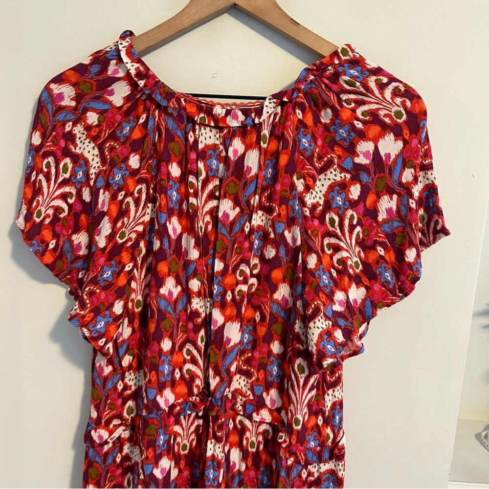 Anthropologie Red Burgundy Ikat Floral Mini Dress Small - Picture 6 of 11